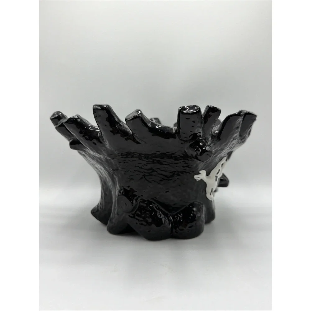 Vintage Halloween Black Haunted Tree w/ Ghosts Large Candy Dish Bowl 12